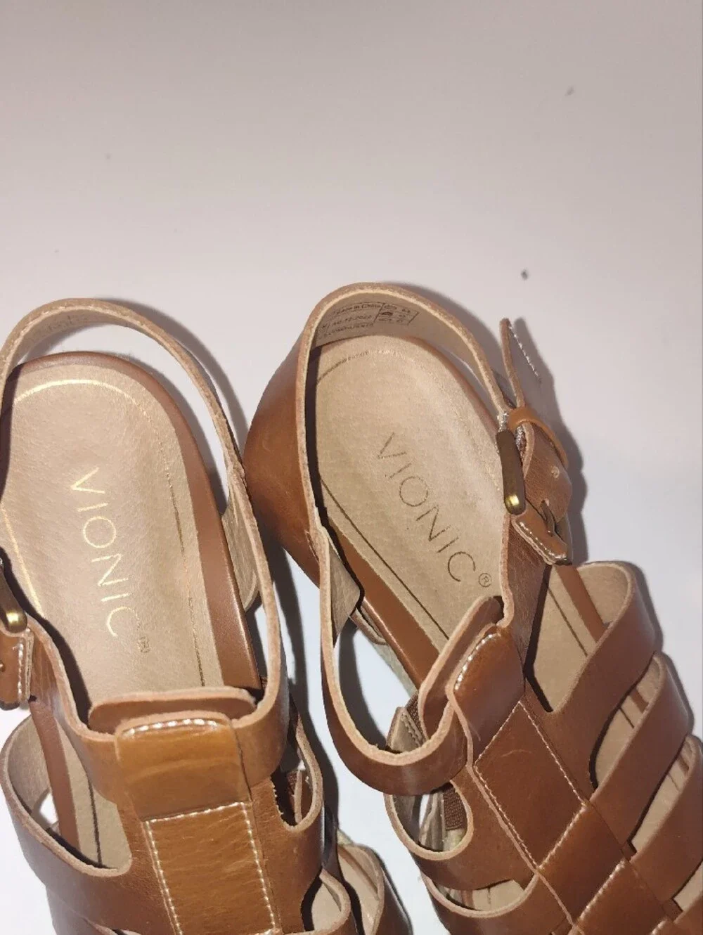Vionic Tan Brown Wedge Sandals with Espadrille Sole